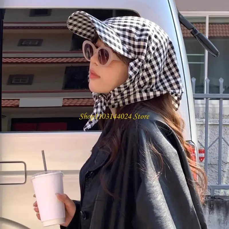 N5KE Classical Checkered Headwrap Hat Breathable Baseball Hat For Outdoor Activity