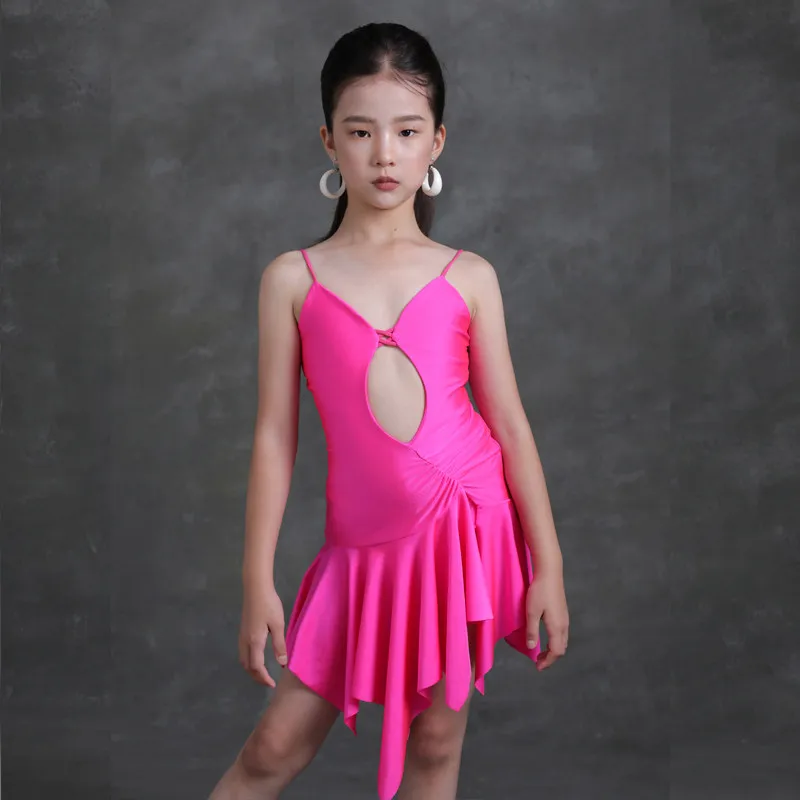 customized Children's Latin dancewear practice uniform one-piece suspender irregular performance suit