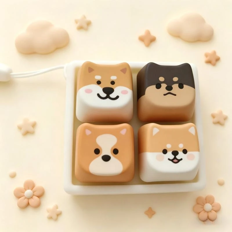 Keyboard Keycap Keys Ring with Dog Pattern, Portable Home Decor, Calming Fidget Toy for Students and Professionals