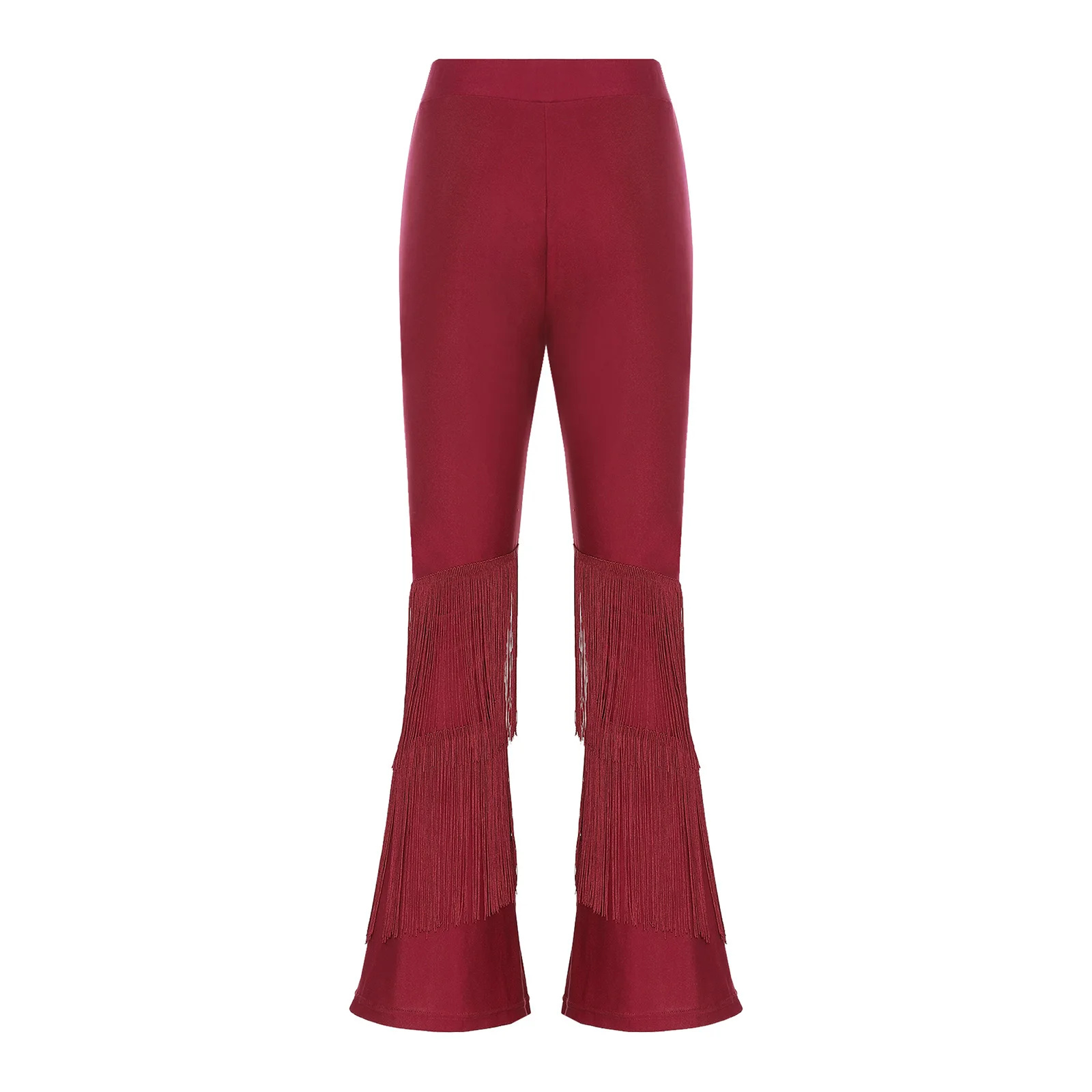 Damen-Latein-Tango-Tanzhose, elastischer Bund, ausgestellte Hose mit abgestufter Quaste an den Beinen, Rumba-Salsa-Übungshose