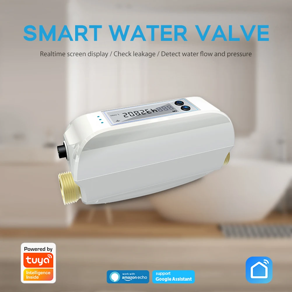 Tuya WiFi Intelligent Watervalve Dual-Band Flowrate Meter Mobilephone APP Control Home Water Management Device Compatible