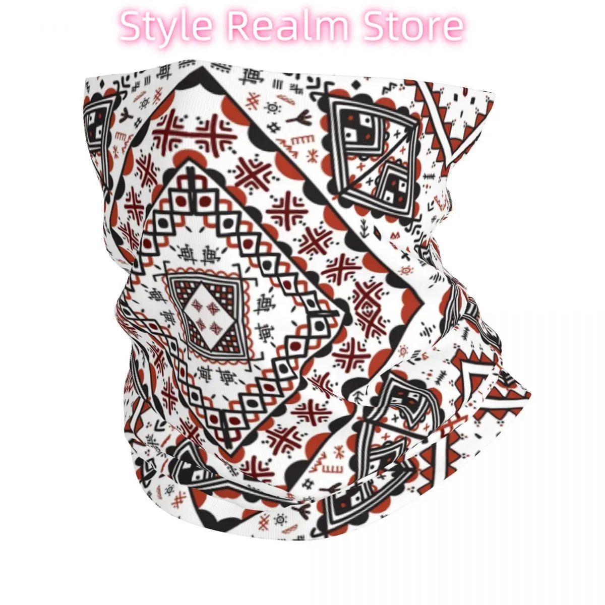 

Kabyle Pottery Berber Motifs Neck Gaiter Men Women UV Face Shield Winter Amazigh Geometric Pattern Bandana Scarf for Cycling