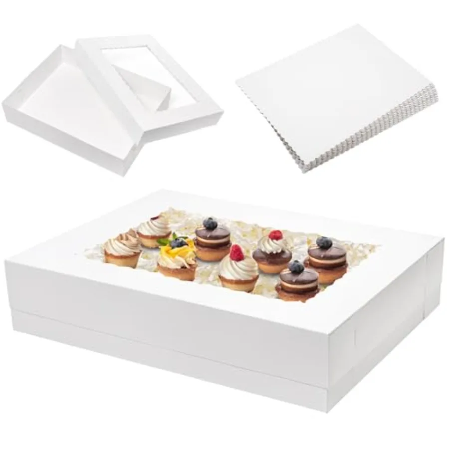 

10 коробок для выпечки на половину листа с 10 прямоугольными подложками для тортов, коробки для кондитерских изделий с окном для выпечки пирожных, кексов и капкейков