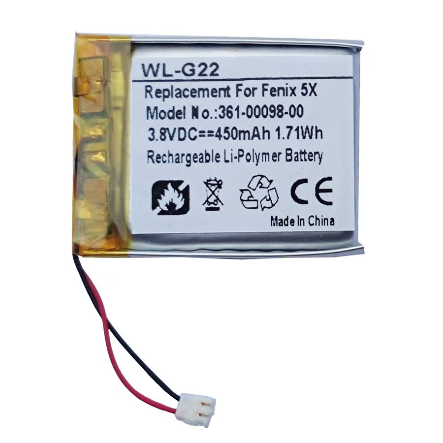 WL-G22 3.7V 450mAh Sports Watch Lithium-ion Battery for Garmin Fenix 5X Compatible 361-00098-00 Batteries