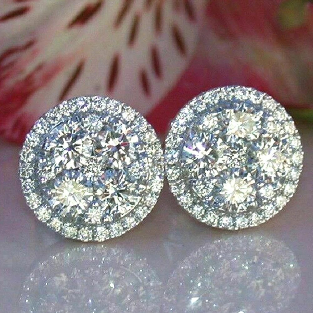 Huitan Dazzling Round Cubic Zirconia Stud Earrings for Women Simple Classic Female Ear Piercing Earrings Timeless Style Jewelry image 3