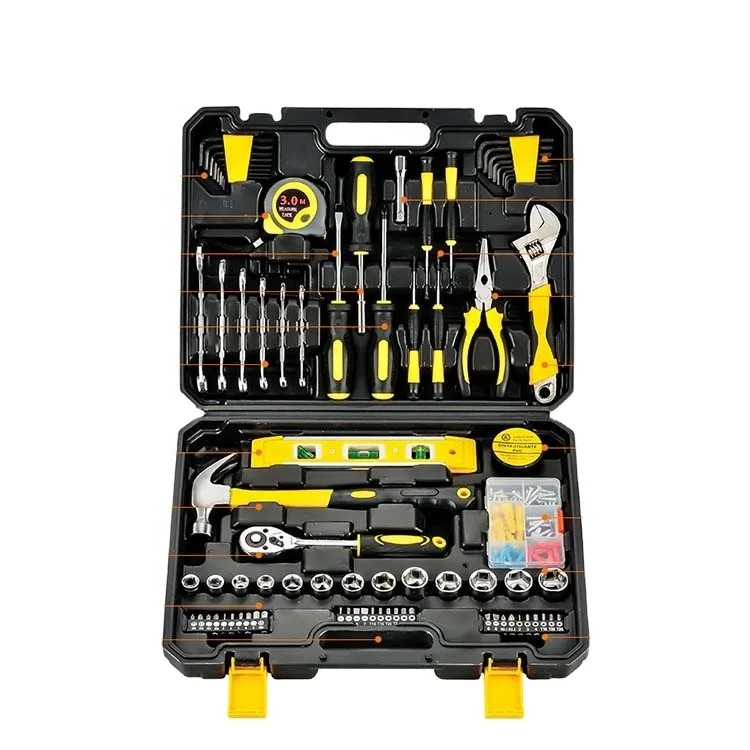 108-Piece Professional Multifunctional Plastic Toolbox Socket Wrench Tool Set Iron Home Repair Tools Hard Case