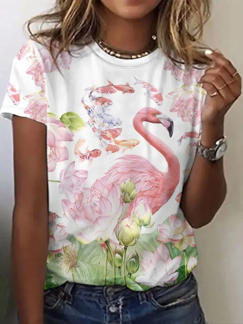 ファッションフラミンゴ3Dプリント メンズ レディース Tシャツ 新作 夏 カジュアル Oネック 半袖Tシャツ Y2K ハラジュク オーバーサイズ キッズTシャツ トップス