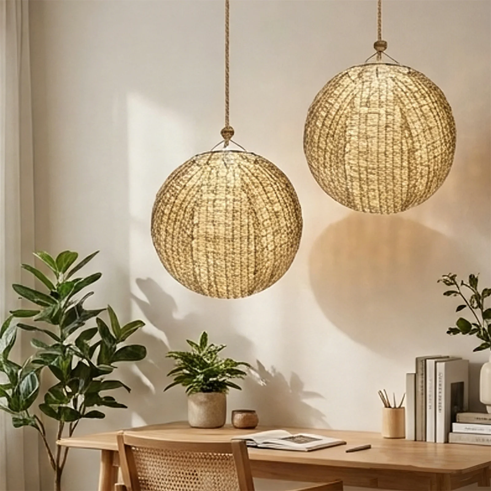 Afbeelding 4: 2-pack ronde lampenkappen van stofachtig papier, 30 cm, opvouwbare hanglampkap voor plafond, woonkamer, slaapkamer, eetkamer