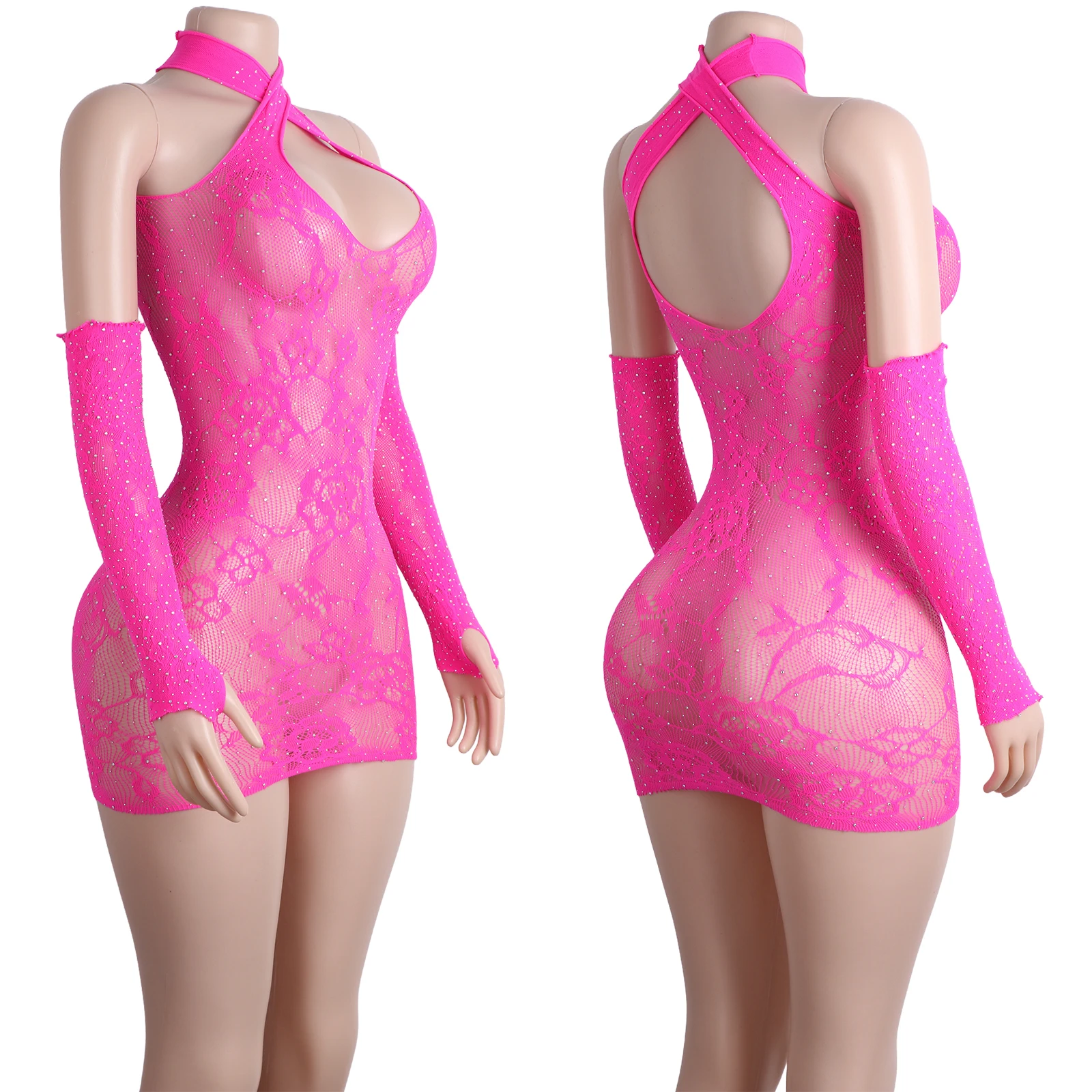 

Wholesale Exotic Dancewear Bodysuit Crystal Lingerie Bikini Sleeve Dress Lace Stripper Performance Club Adults Sexy Costume