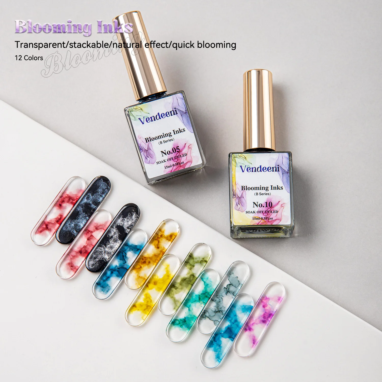 

Vendeeni 12 Colors Glitter Watercolor Ink Blooming Gel Nail Polish UV LED Gold Powder Blossom Painting Manicure Nail Varnish
