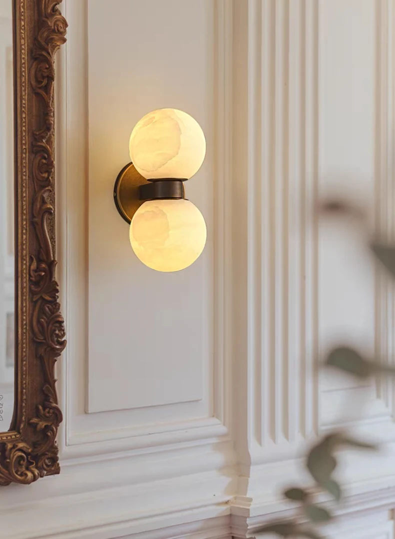 Art Natural Marble Ball Wall Lamp G9 Bulb Old Copper