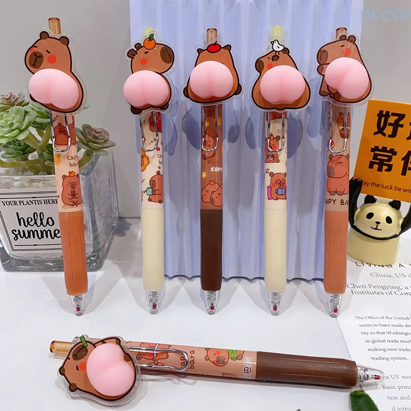 Kawaii Capybara Cartoon Butt Gel Pens, 0.5mm, Cute Funny Ballpoint Pen, Staacquering souhaits Pens, Kids Toys Gift