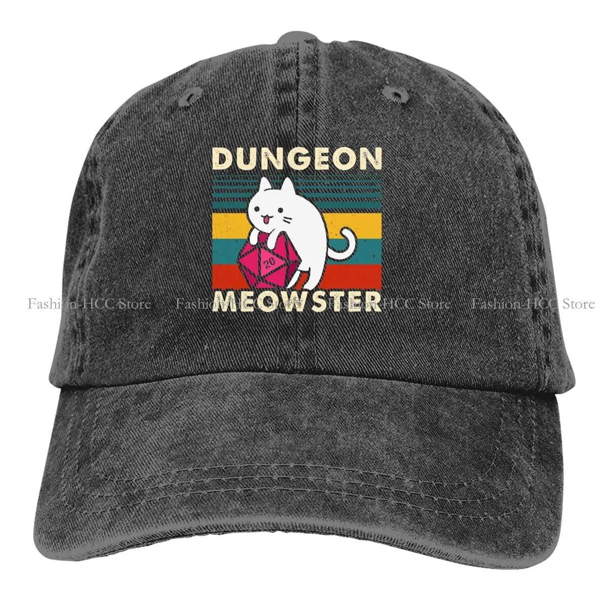 Pure Color Dad Hats Dungeon Meowster Funny Tabletop Gamer Cat D20 Hat Sun Visor Baseball Caps DND Game Peaked Cap