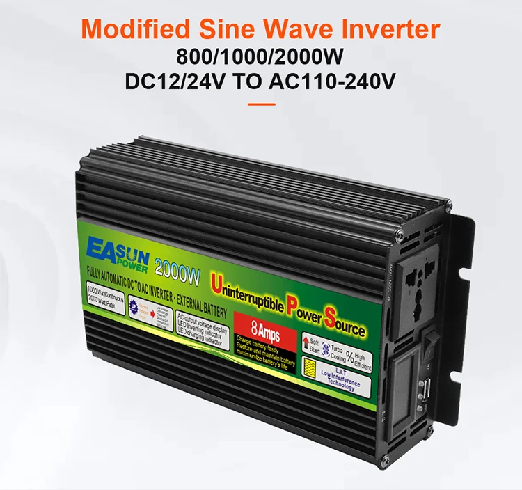 Inversor de potencia de onda sinusoidal modificada, convertidor de voltaje de carga de 5V, 10kW, cc 12V 24V a CA 6000 V 110V, 220 W