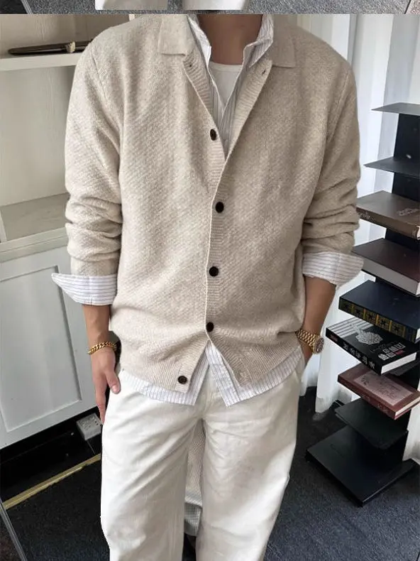 

Autumn Winter Men's Knitted Cardigan Casual Sle Splicing Design Button up Lightweight Luxury Simple Sweater Coat Polyester ...