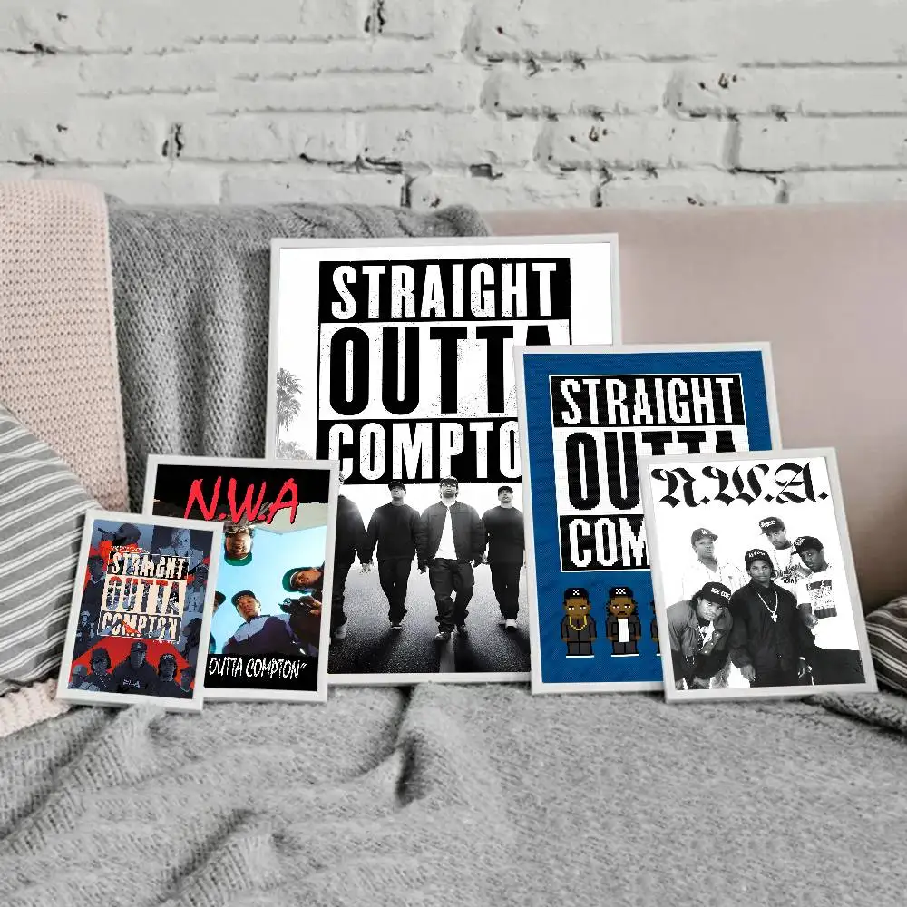NWA الهيب هوب مغني الراب مستقيم Outta Compton ألبوم الموسيقى الساخن المشارك ورق أبيض يطبع الملصقات الفنية الجمالية الفن طلاء جدران #3