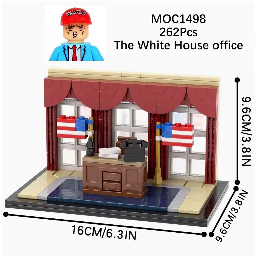 USA White House Office Building Blocks With Trump Mini Action Figure Toys