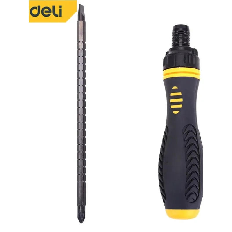 DELI Ratche Phillips Slotted Dual Purpose Scalable Ratchet Screwdrivers CR-V Magnetic Screw Driver Repair Manual Tool