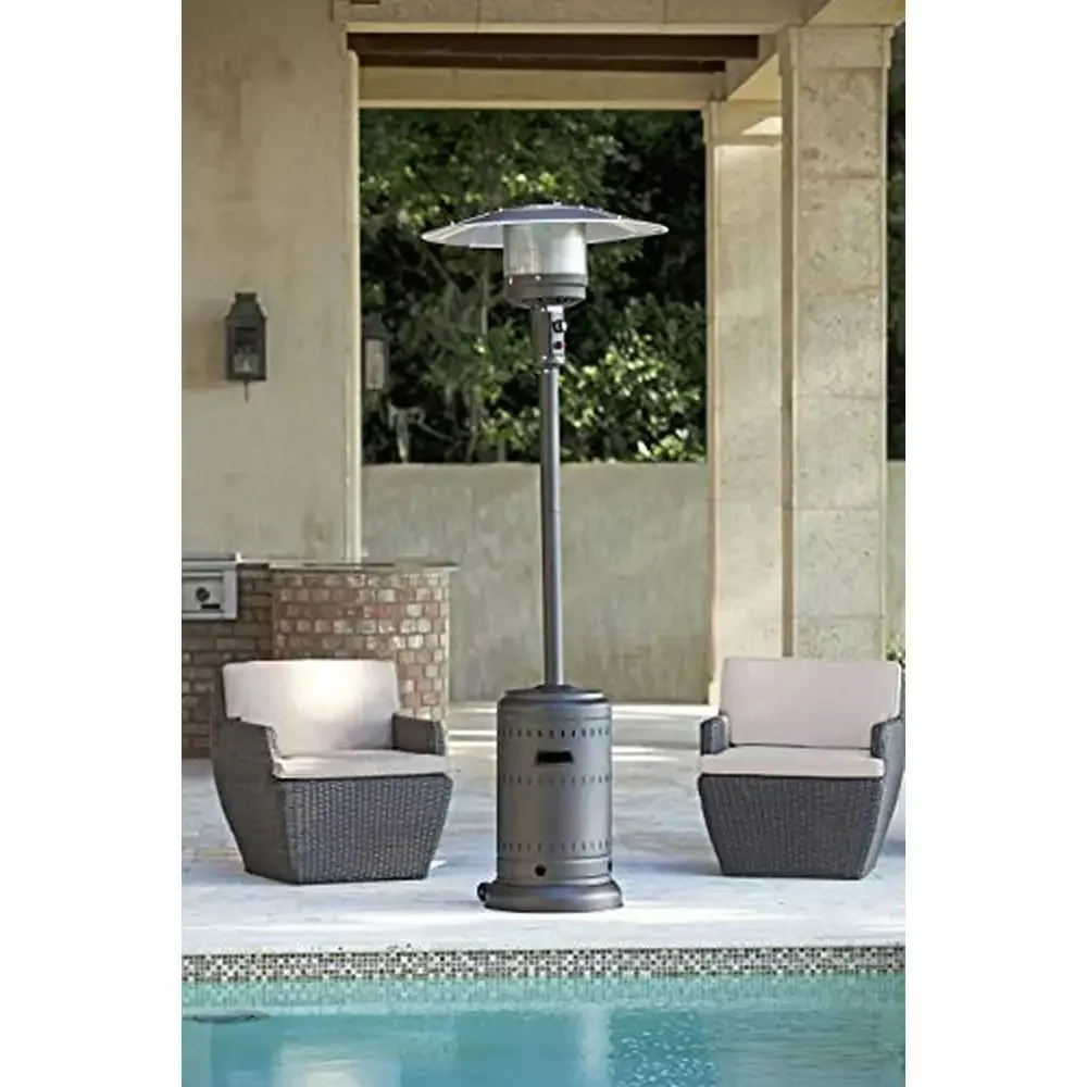 46,000 BTU Gray Stainless Steel Commercial Patio Heater W/ Wheels Power Source Outdoor Radiant Safety Auto Shut Off Tilt Valve