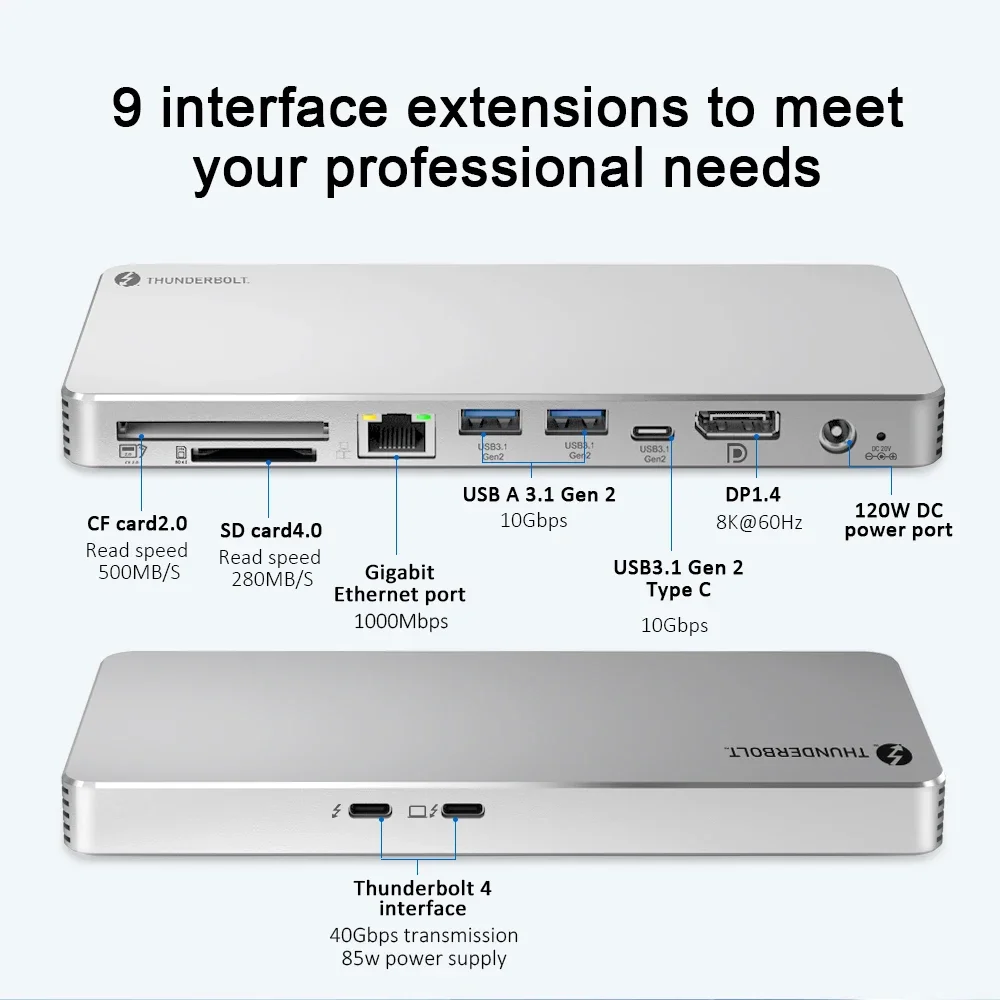 

Dual Display 4K 8K Thunderbolt 4 Docking Station 120W Power Thunderbolt 4 Docking Station