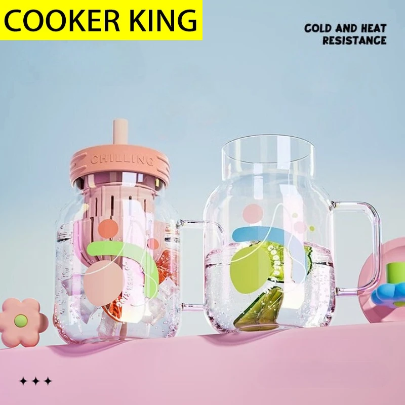 طباخ الملك 1 قطعة كوب ماء زجاجي مع مصفاة الفاكهة واسعة الفم غرفت كوب الماء الساخن البارد Carafe مع غطاء لشاي القهوة والشمس