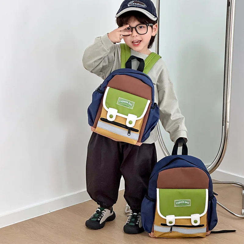 

New Autumn Winter Color Block Kids Backpack Fashion Kindergarten School Bag for Boys Girls