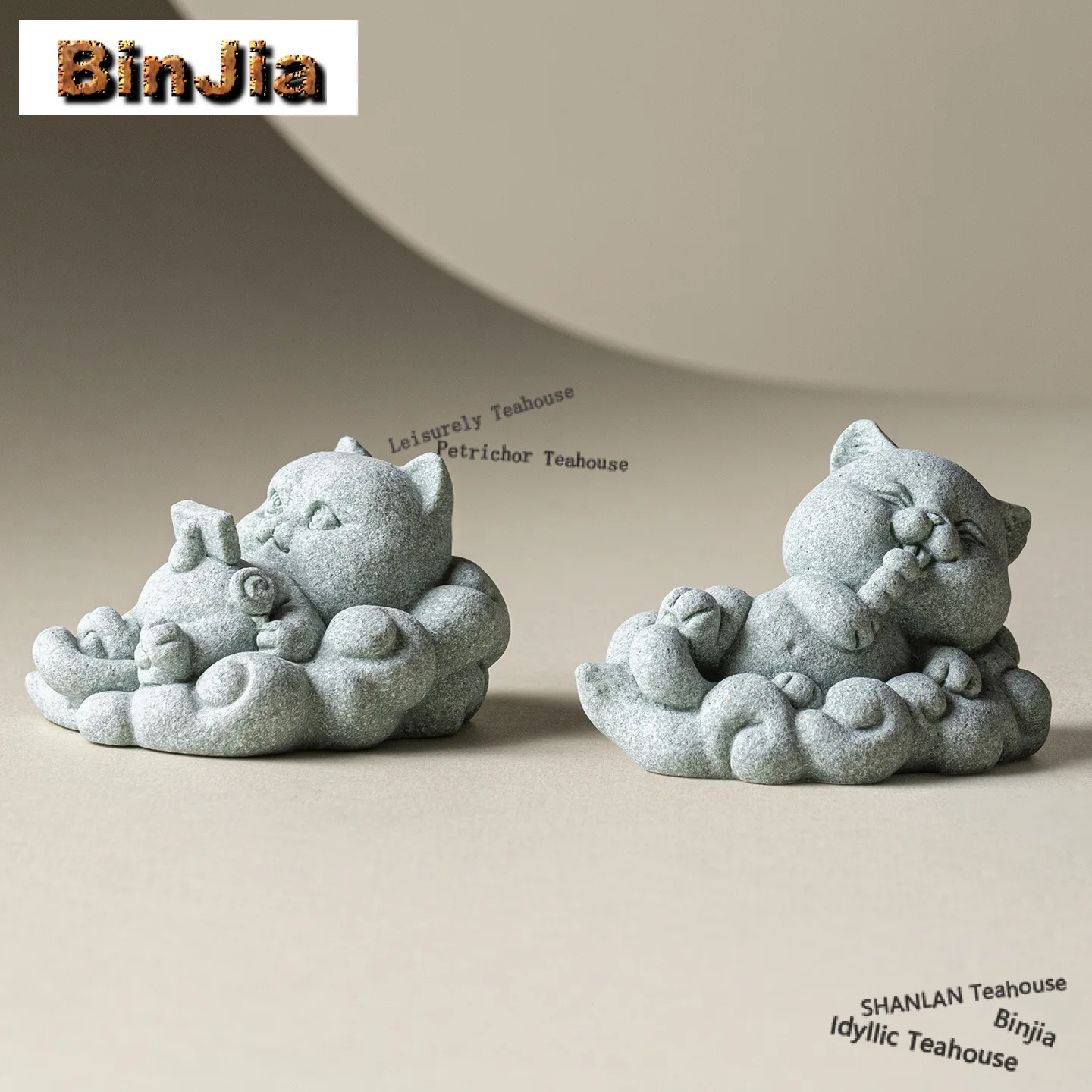 Green Sandstone Cute Cat Tea Pet Antique Fish Tank Landscaping Tea Figurine Play Toys Tea Statue Ornaments Supplies Craft Gifts