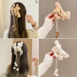 Plush Claw Bow Tassel Hairpin Best Claw Clips For Thick Hair Women Accessories New Hair Claws Cute Hair Clip Winter