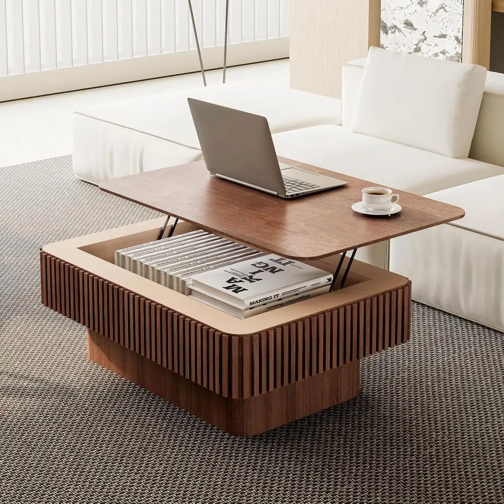 

Журнальный столик в стиле модерн середины века из ореха с флип-топом и отсеком для хранения для гостиной