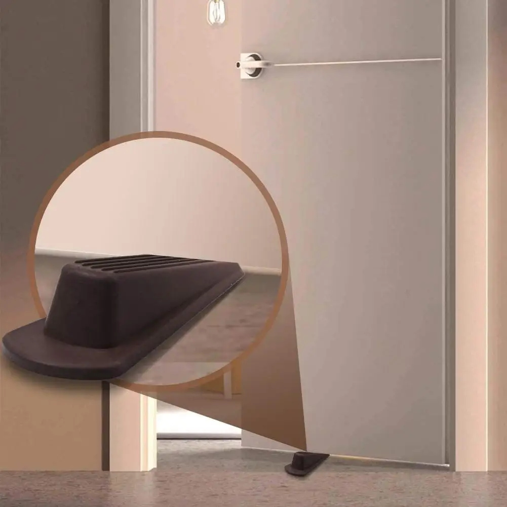 Windproof Door Stopper Anti Slip Rubber Door Wedge With Storage Holder Punch Free Wall Protector Baby Safety Door Stop Plug