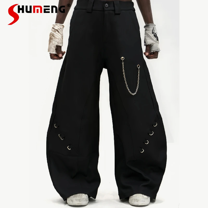 

Men's 2025 Autumn New Metal Chain Niche Design Pants Male Handsome Fashion Versatile Wide-leg Pants Men's Curved Suit Trousers