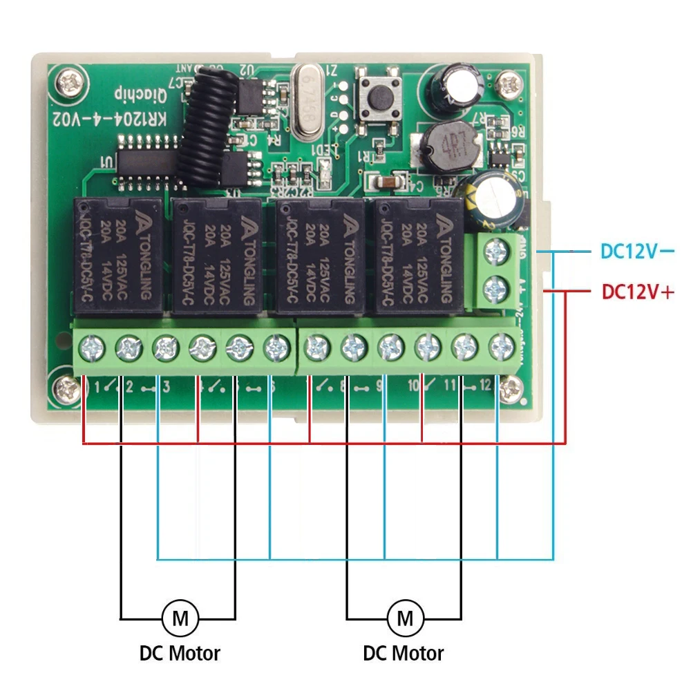 QIACHIP 433MHz Receiver Wireless Remote Control Switch Motor Controller DC 6V 12V 24V 30V 4 Gangs Relay Module Transmitter Diy