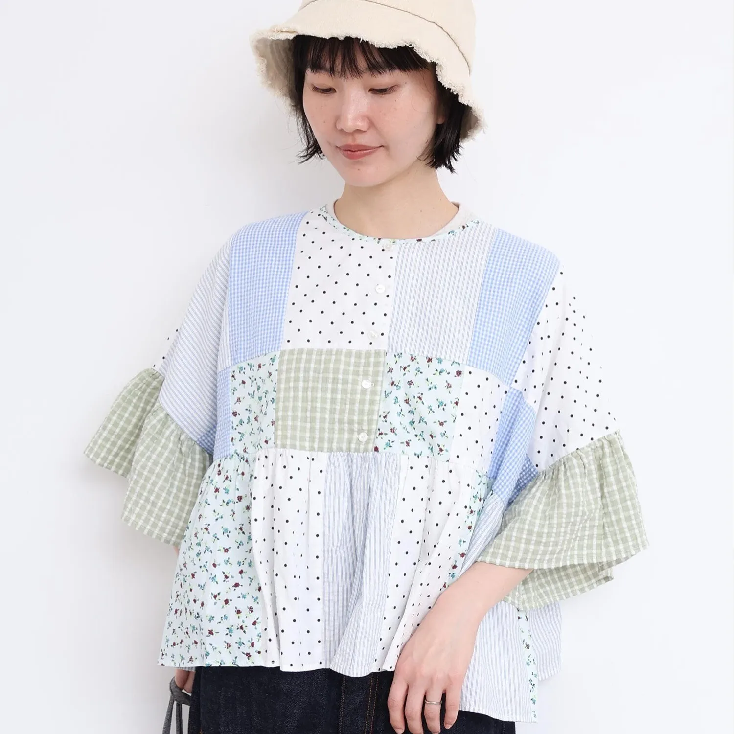 

New Garden Patchwork Shirt Casual Loose Fit Women's Shirt round Neck Five Sleeve Women's Premium Fashion 2026 Summer Collection