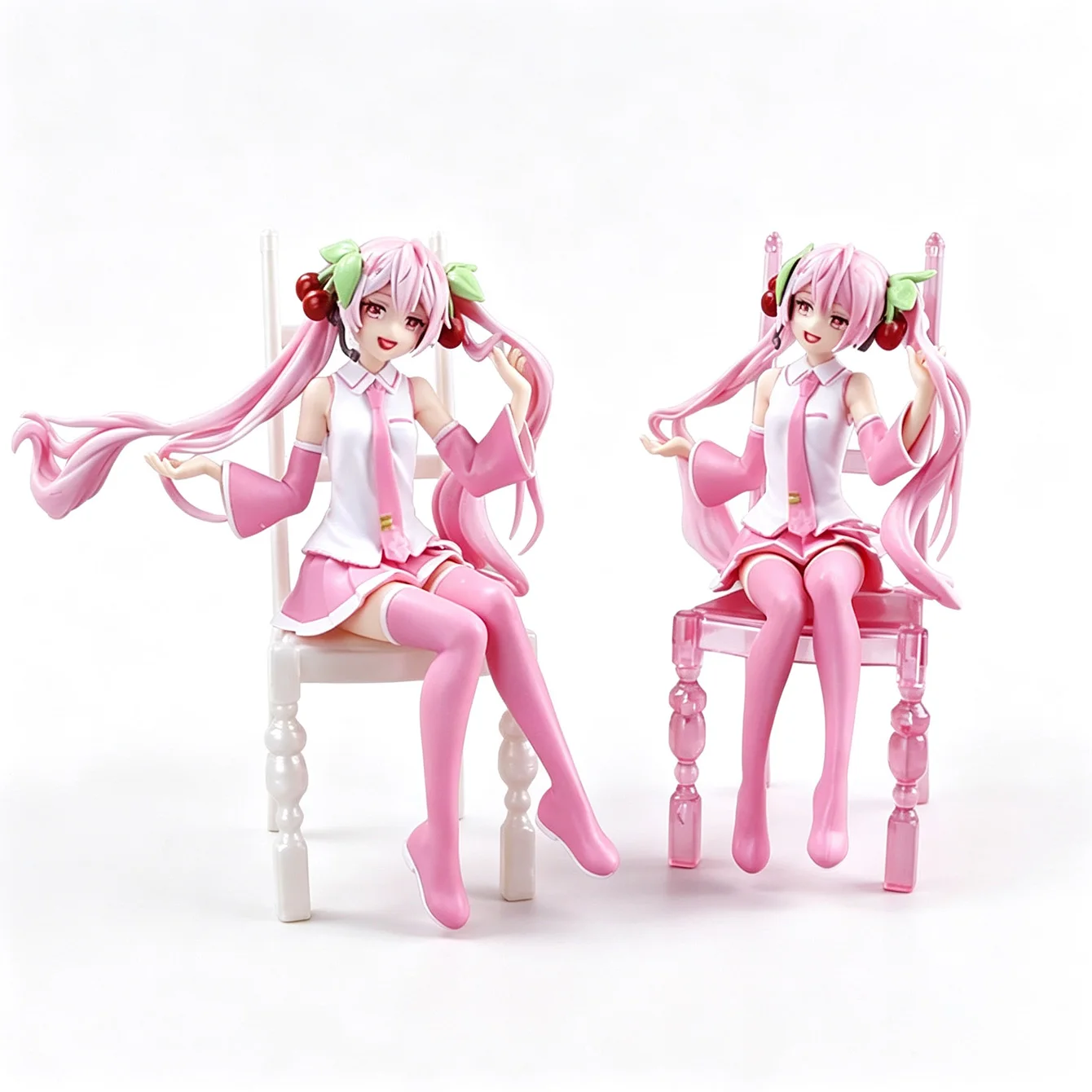Sakura Miku Cherry Blossom Ver. Anime Figure Set – 2 Pink Hatsune Miku Statues with Chairs Collectible PVC Model