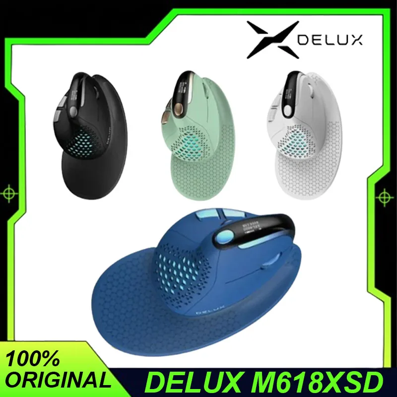 Delux M618XSD Vertical Mouse 3Mode Buletooth Wireless Ergonomic Removable Back Cover Mouse With OLED Screen PC Mouse Accessory