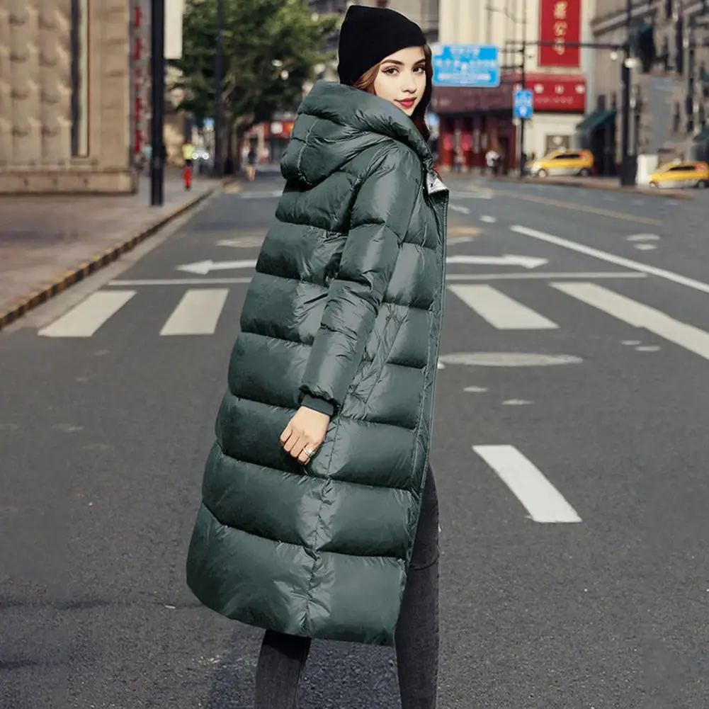 Korean Lady Long Bright Puffer Coat Autumn Winter Female Warm Down Cotton Jacket 2024 Women Black Parka Sown Wear Outwear Jacket