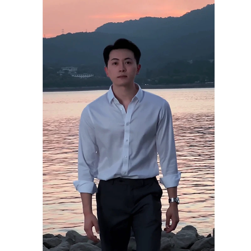 

Мужская белая рубашка с длинным рукавом Cleanfit, приталенная, в британском стиле, для ношения под костюм, весна-осень, модная повседневная рубашка