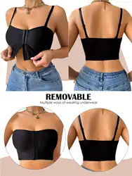 Women's glossy thin bottom front buckle wearable lingerie with detachable shoulder straps for chest-wrapping without wires