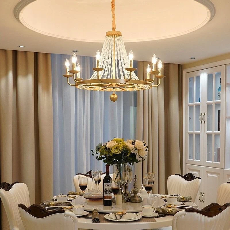 American Retro Crystal Candle E14 Chandelier Living Room Luxury Led Pendant Lights Painted Iron Led
