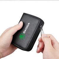 For Skoda S PU Leather Men Women Card Holder Zipper Wallet Solid Coin Purse Accordion Design rfid ID Business Credit Card Bag