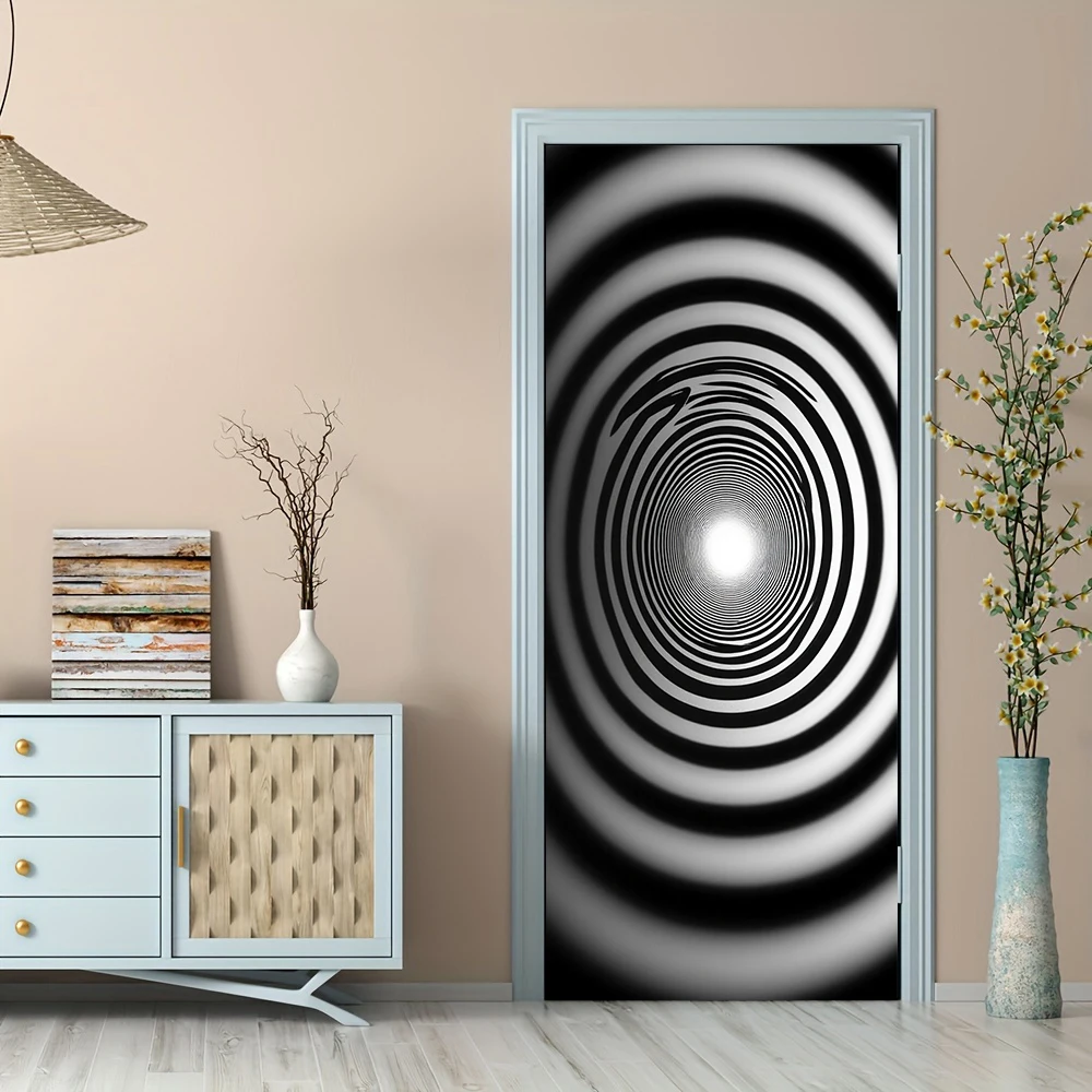قطعة واحدة من ملصق الباب المزخرف بنمط حلزوني أبيض وأسود، مناسب لغرفة المعيشة وغرفة النوم والمكتب وديكور جدار المتجر #2