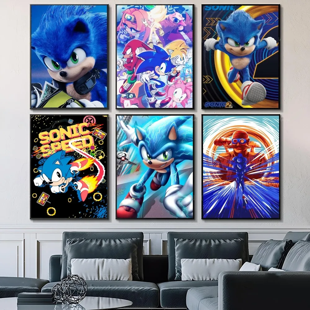 1PC Anime Sonic Poster Self-adhesive Art Waterproof Paper Sticker Coffee House Bar Room Wall Decor