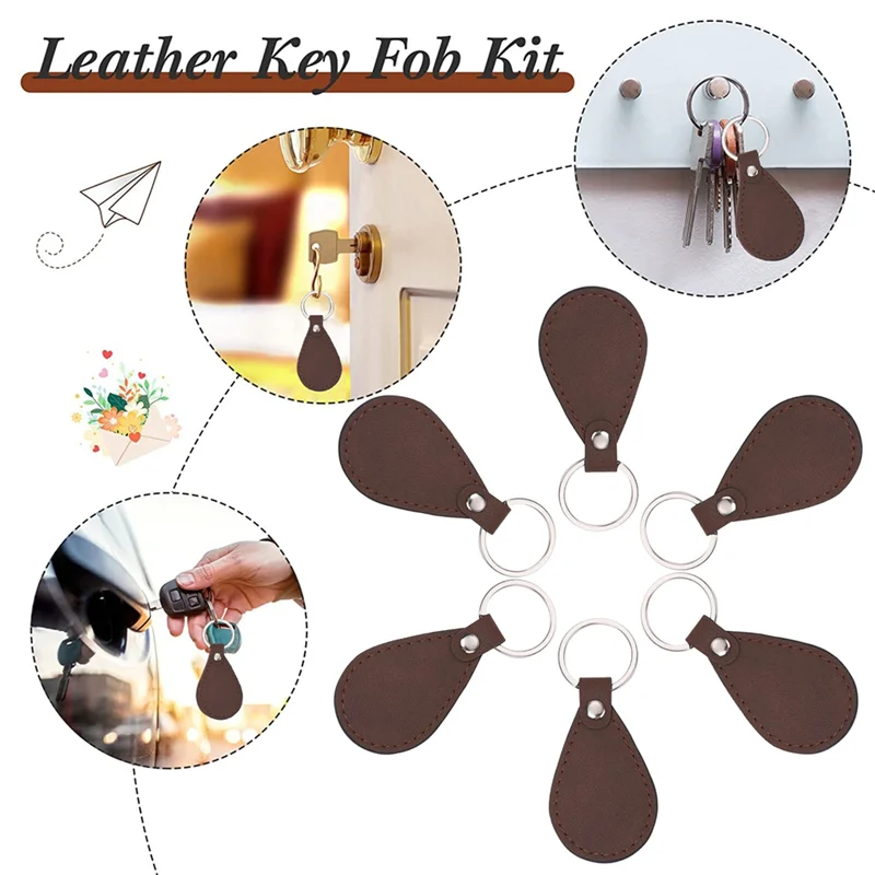 

ABWP-Leather Key Fob Kit For DIY Craft PU Leather Key Fobs Blanks For Laser Engraving Keychain Making Leather Working Brown