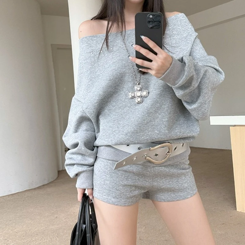 العصرية الشارع مائل الكتف المسامير نسخة كبيرة الرجعية الخريف خارج الكتف فضفاضة عارضة سترة #4