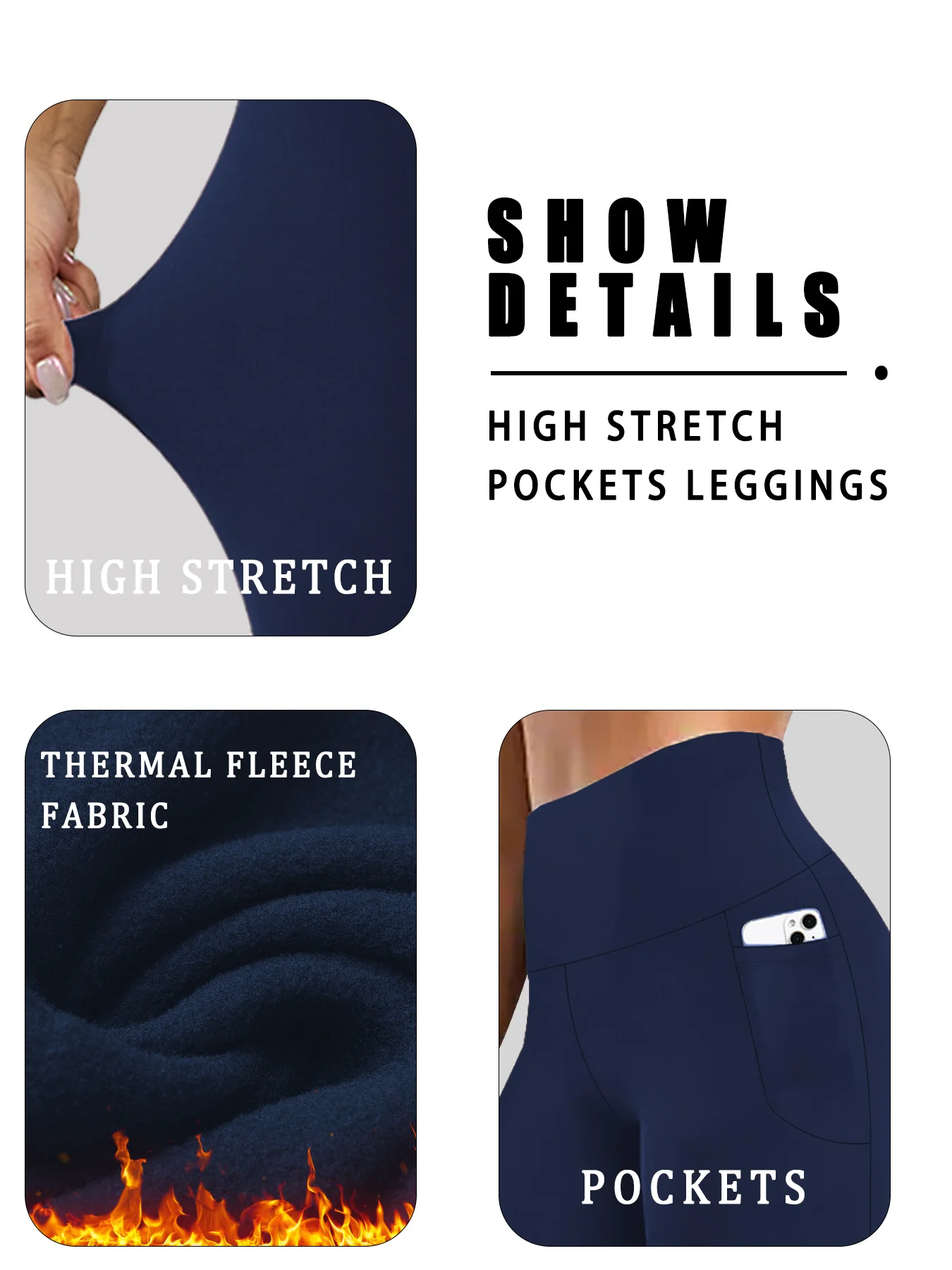 Women's Fleece Lined Winter Leggings with Pockets - High Waisted Thermal Tummy Control Thick Warm Tights for Workout Running