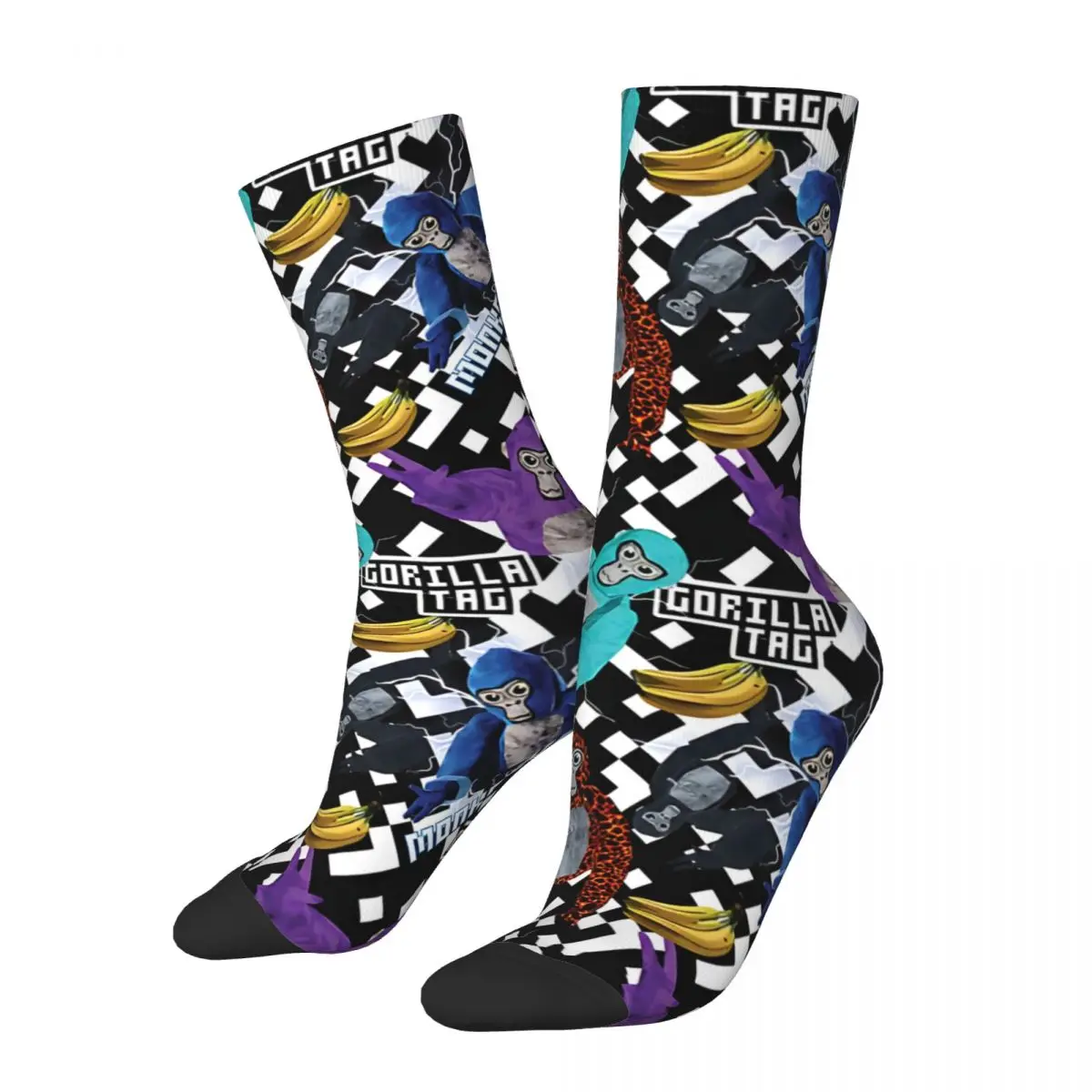 Crazy compression Gorilla Tag VR Gamer Merch Pixel Monke Sock for Men Vintage Seamless Pattern Crew Sock Novelty