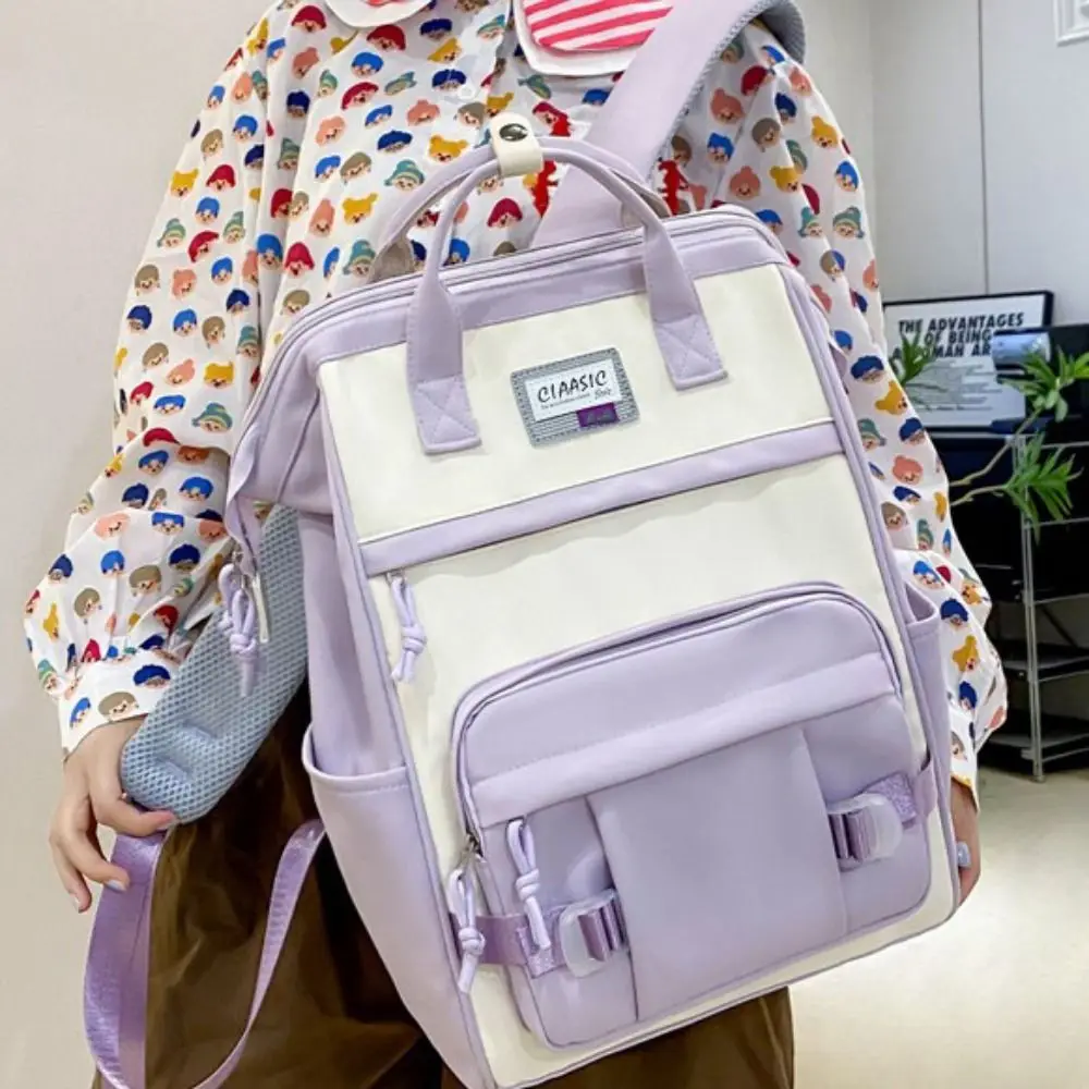 حقيبة ظهر ذات سعة كبيرة قابلة للتعديل على الطراز الكوري مضادة للرذاذ المائية كاجوال من النايلون Daypack حقيبة مدرسية ناعمة بألوان متباينة للنساء #3