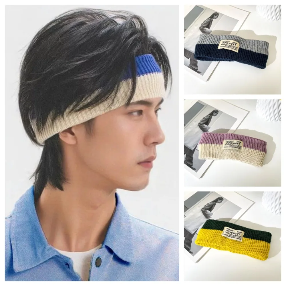 

Simple Stretchy Knitted Headband Woolen Yarn Wide Workout Headband Letter Soft Contrast Color Headwrap Boys
