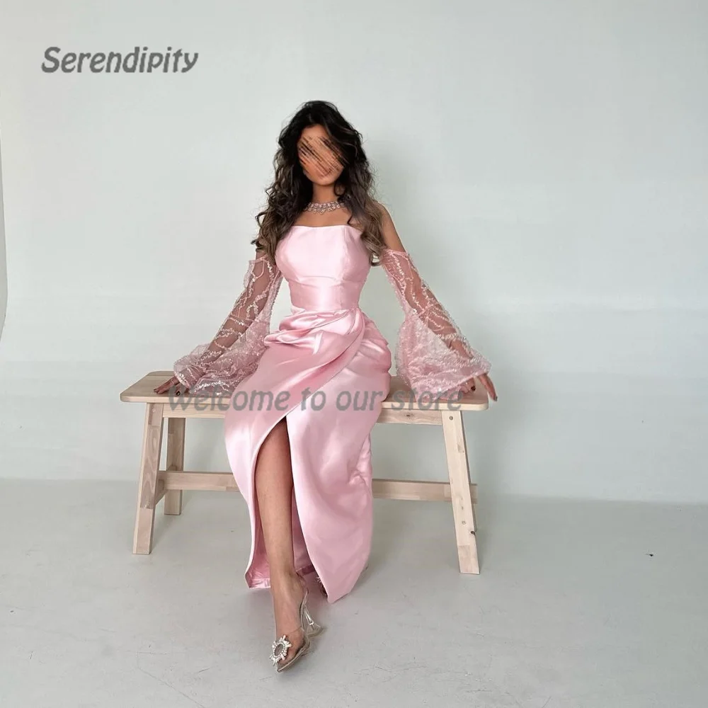 Serendipity Evening Dress Strapless  فساتين سهرة Mermaid Elegant Lace Sequined Sleeve Ruched Pink Prom Gown For Sexy Women 2024