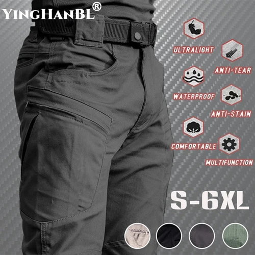 Imagen 2 del producto Pantalones largos militares informales ligeros de verano para hombre, impermeables, de secado rápido, para acampar, pantalones tácticos, transpirables